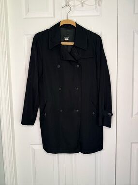 J.Crew Black 100% Wool Double Breasted Trench Coat Jacket Women's Size S Vintage